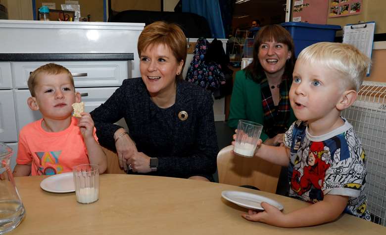 Nicola Sturgeon and children's minister Maree Todd visiting Sauchie Nursery in Alloa in October 2019