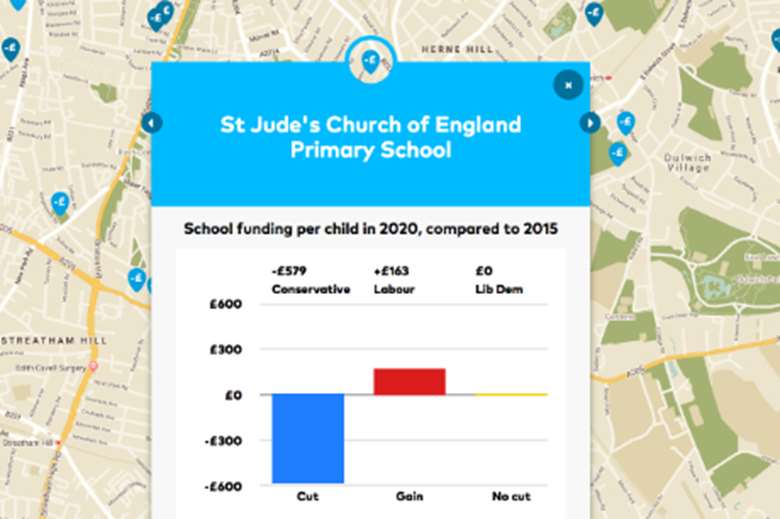 The relaunched School Cuts website allows users to see how their school funding would be affected by the different political parties