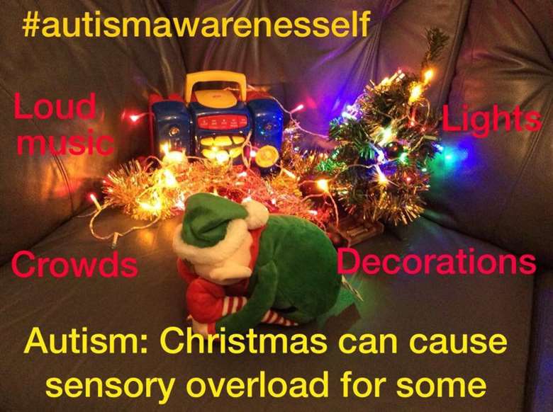 Miriam Gwynne: 'Dec 9 #autismawarenesself day 9 and today Elf is finding the crowds, lights, Christmas music and decorations all too much. It can definitely be overwhelming for many' PHOTO Miriam Gwynne