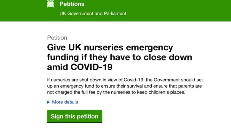 The petition calling for emergency funding for nurseries if they have to close 