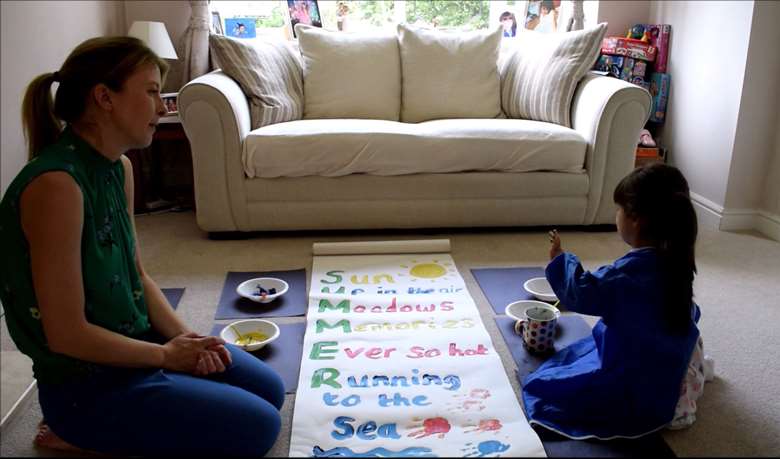Author and presenter Sarah Griffiths and her daughter Eva create an acrostic poem together