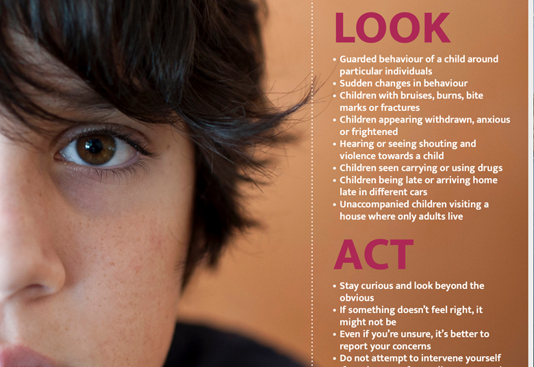 Part of the 'Know, Look, Act' campaign poster