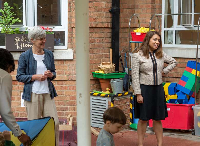 Shadow education secretary Kate Green (left), and shadow early years minister Tulip Siddiq, visited LEYF's Bessborough nursery in Pimlico on 16 July to highlight the need for targeted support for the childcare sector