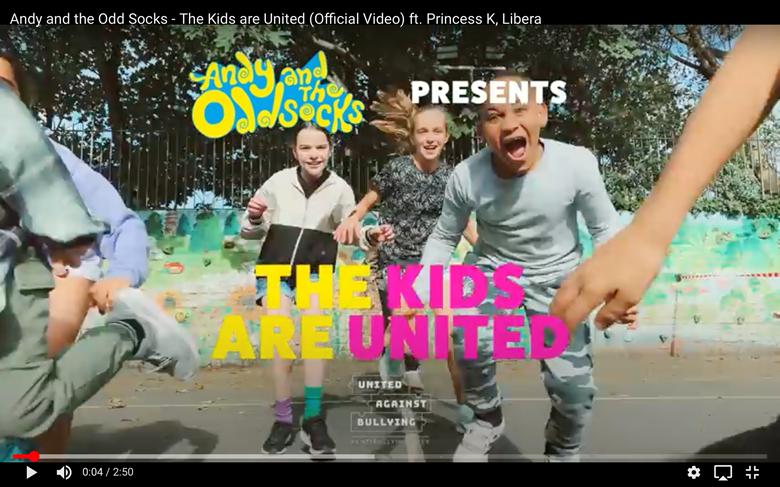 The video for Andy and the Odd Socks's single 'The Kids are United' was filmed with hundreds of children in their school 'bubbles'