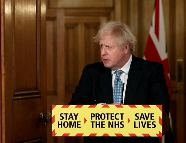 Boris Johnson speaking during the Downing Street coronavirus press conference on 7 January 2021