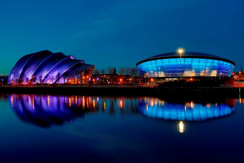  The SSE Hydro is lit UN blue to mark the Scottish Parliament's passing historic legislation to incorporate The United Nations Convention on the Rights of the Child directly into Scottish law