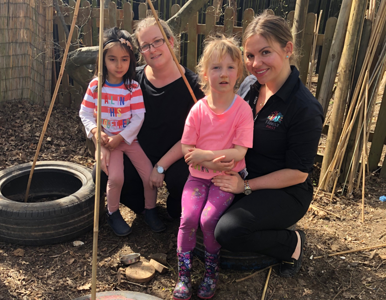 Family First has bought Kiddies Academy in Beaconsfield. Pictured are nursery manager Amy White and childcare specialist Patrycja Mikocewicz, with Ayah and Megan
