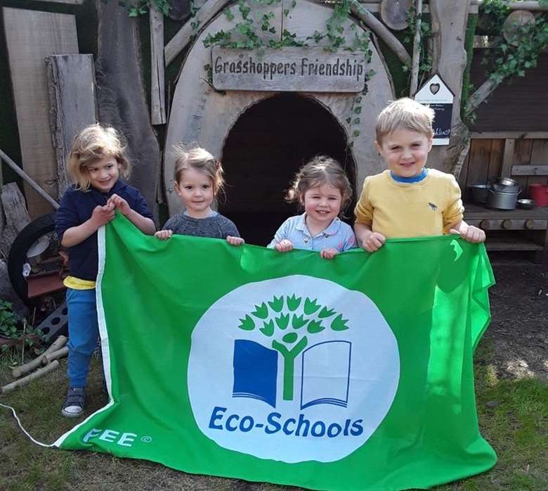 Children from Childbase Partnership's Grasshopper's nursery in St Alban's with their Eco-Schools green flag