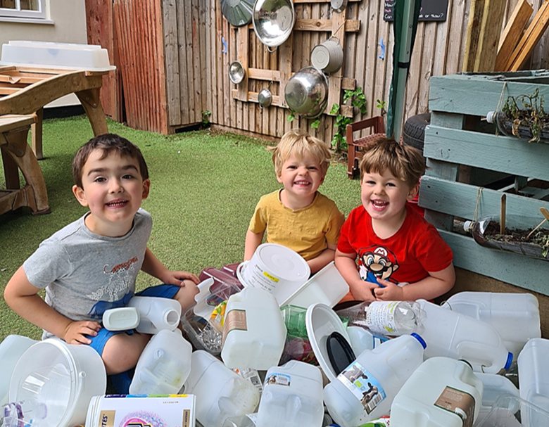 Children from Childbase's Rowan Tree Day Nursery collected a week’s worth of plastic containers to highlight the  impact on the world’s oceans, and which will be used to make bird feeders and planters PHOTO Childbase