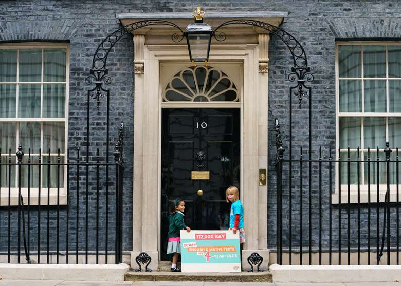Children delivering the petition to Downing Street