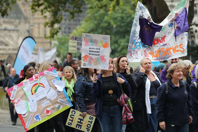 Nursery school campaigners on the march to Downing Street on 19 October PHOTO: NAHT