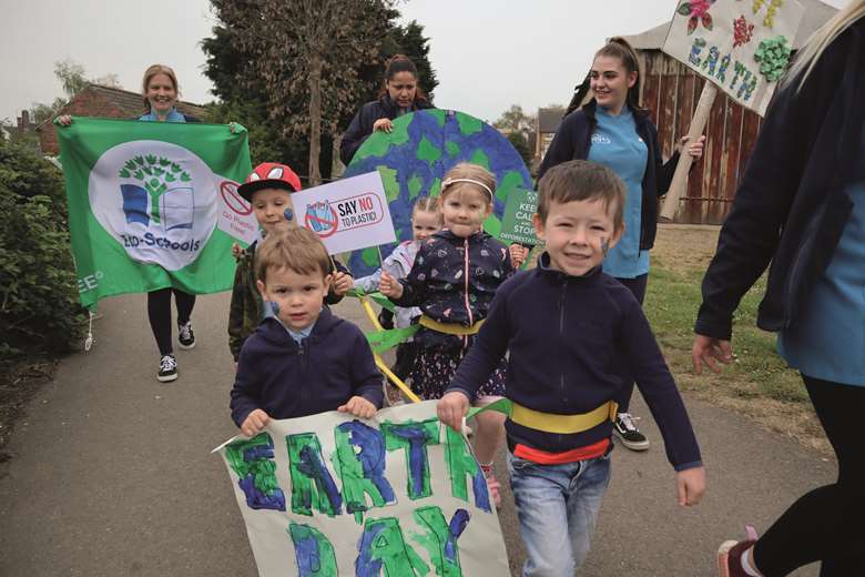 Enya’s Childcare often goes on public marches, such as this parade for Earth Day