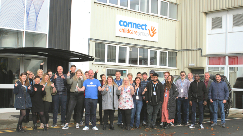 Connect Childcare's employees outside its headquarters in Lancashire 