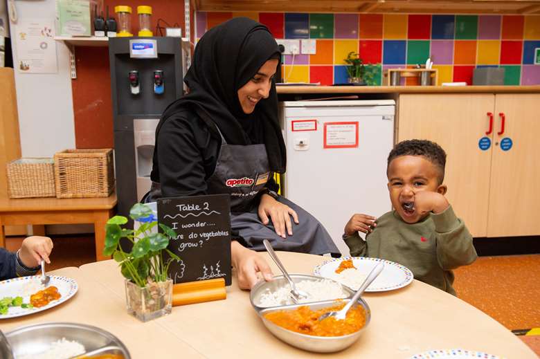 Children enjoy apetito meals at Oxhey Early Years Centre in Watford.