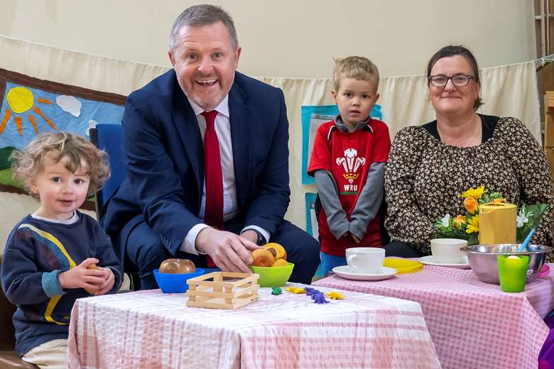 Welsh education minister Jeremy Miles visiting Llandogo Early Years day nursery in Monmouthshire PHOTO Welsh Government