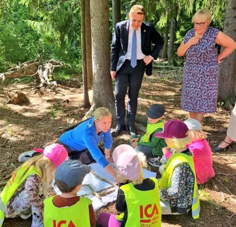 The children and families minister Will Quince visited Ur Och Skur Gronlingen, an outdoor nursery in Sweden