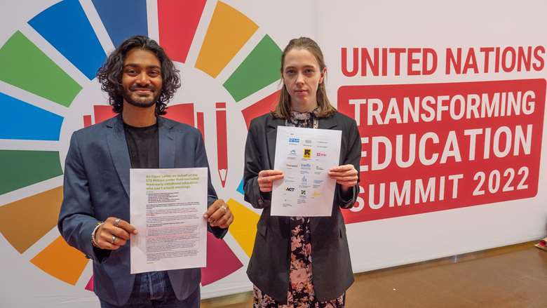 Theirworld Global Youth Ambassadors Yuv Sungkur and Elizabeth Pennington at the UN Summit where they delivered their letter to world leaders