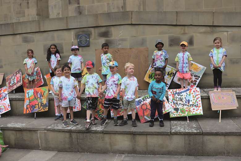 The children at their protest in Leeds earlier this year