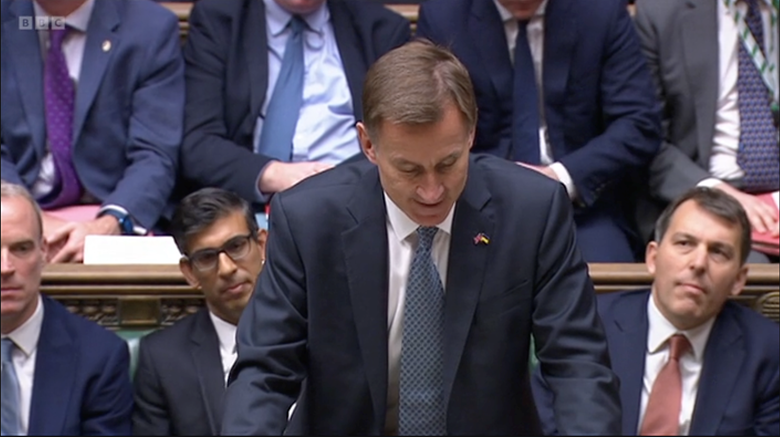 Chancellor Jeremy Hunt delivering the Autumn Statement in the House of Commons on 17 November 2022 PHOTO Screengrab from BBC