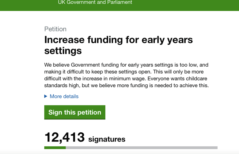 The petition calling for childcare funding to increase has received a Government response