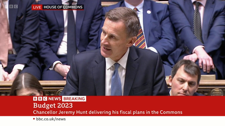 Chancellor Jeremy Hunt delivering his budget speech in the House of Commons on Wednesday Photo Screengrab from the BBC
