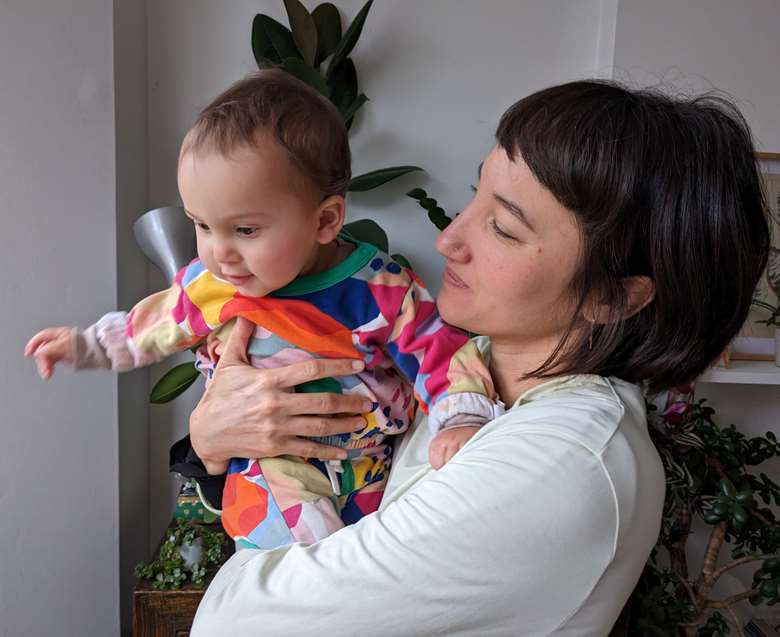 Elvira Grob, a parent from London, says she is 'close to burnout', spending £975 a month on childcare and taking on extra work to afford nursery fees PHOTO Theirworld