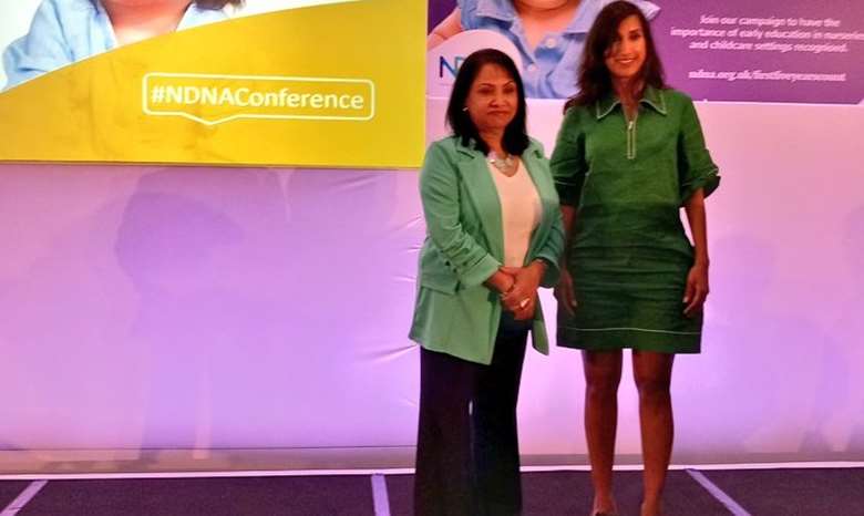 NDNA chief executive Purnima Tanuku (left) with children's minister Claire Coutinho at the association's annual conference at the Coventry Building Society Arena on 9 June 2023 PHOTO NDNA Twitter
