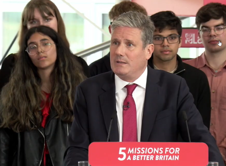 Sir Keir Starmer, leader of the Labour party, delivered his speech on the party's five missions, PHOTO: Labour Party