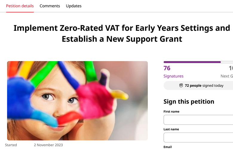 A petition has been launched calling on the Government to set up a new support grant and make VAT zero rated for early years settings PHOTO: Screengrab