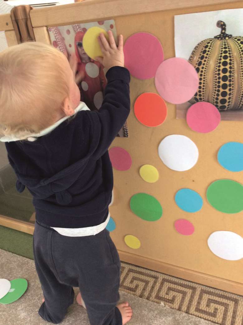 Toddlers and babies were given large Velcro spots to transport and stick on themselves or boards.