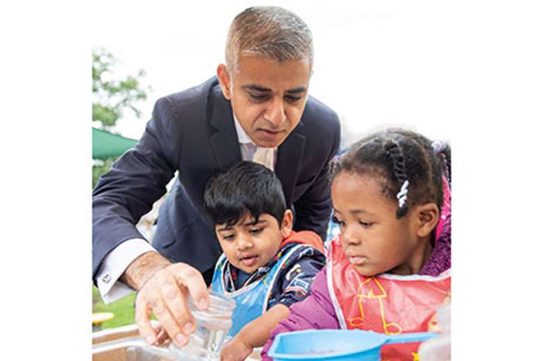 Mayor of London Sadiq Khan on a visit to a nursery in 2018