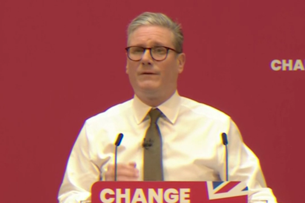 Labour leader Sir Keir Starmer launches the party's manifesto in Manchester, SCREENGRAB: BBC